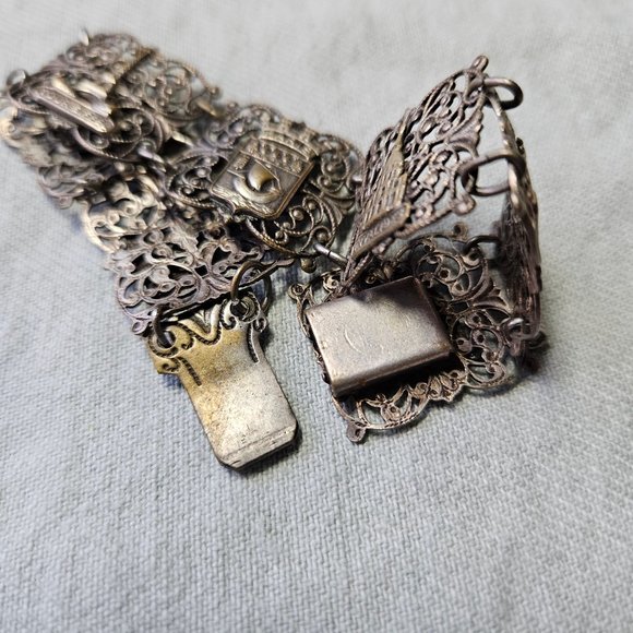 Vintage Paris France Silver Plated Filigree Panel Link Souvenir Bracelet 40s 50s - Picture 7 of 7